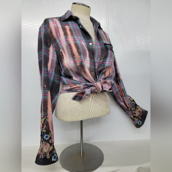 Pat Benatar Upcycled Rock Band Flannel - Picture 2 of 12